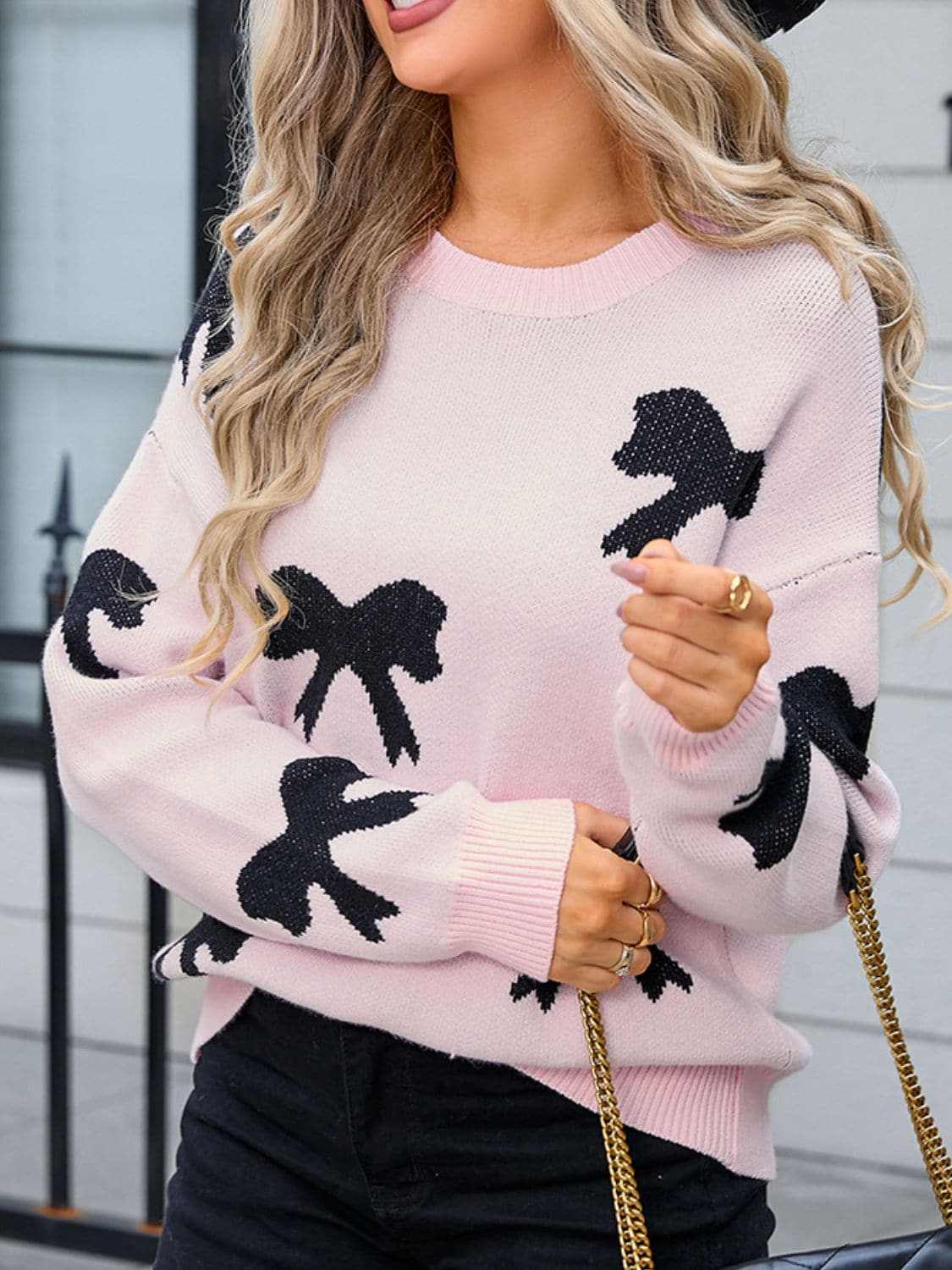 Cozy Knit Sweater with Bow Neck - Love Salve